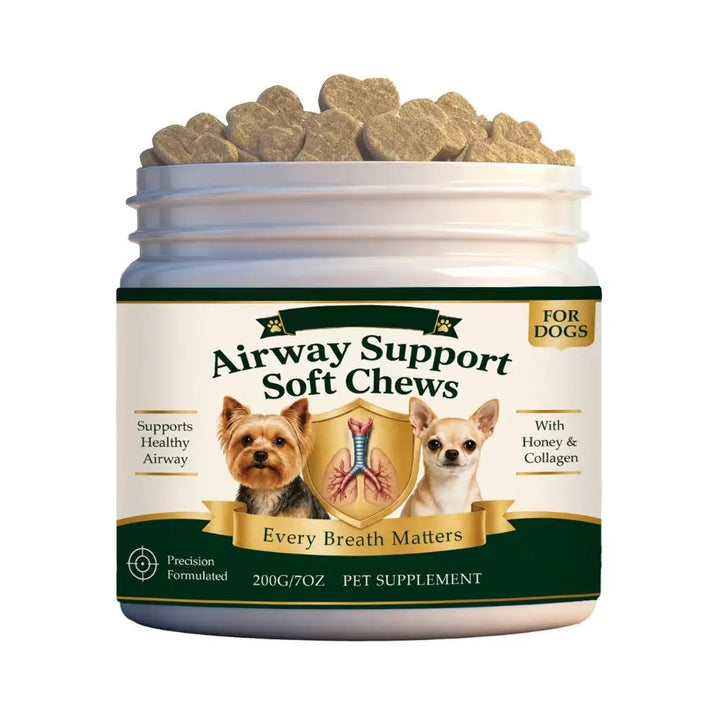 Honey soft chews for dogs in the original open jar, showing the actual printed label and chew shape