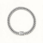 Silver-tone decorative pet chain collar with rhinestone links and clasp