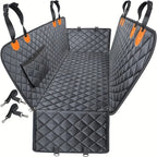 Car seat cover with dark edge trim and orange strap tabs
